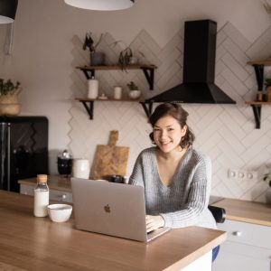 woman researching on computer