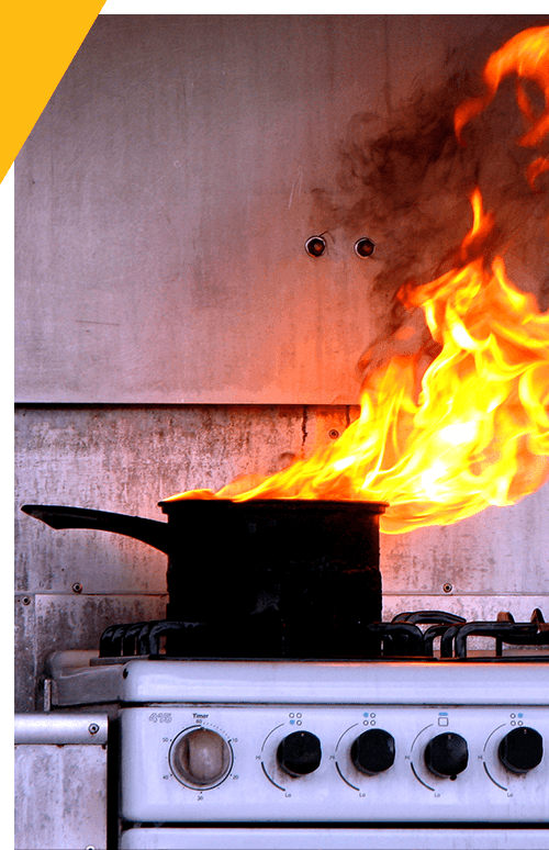 American Build Quality saucepan pot on fire on kitchen stove
